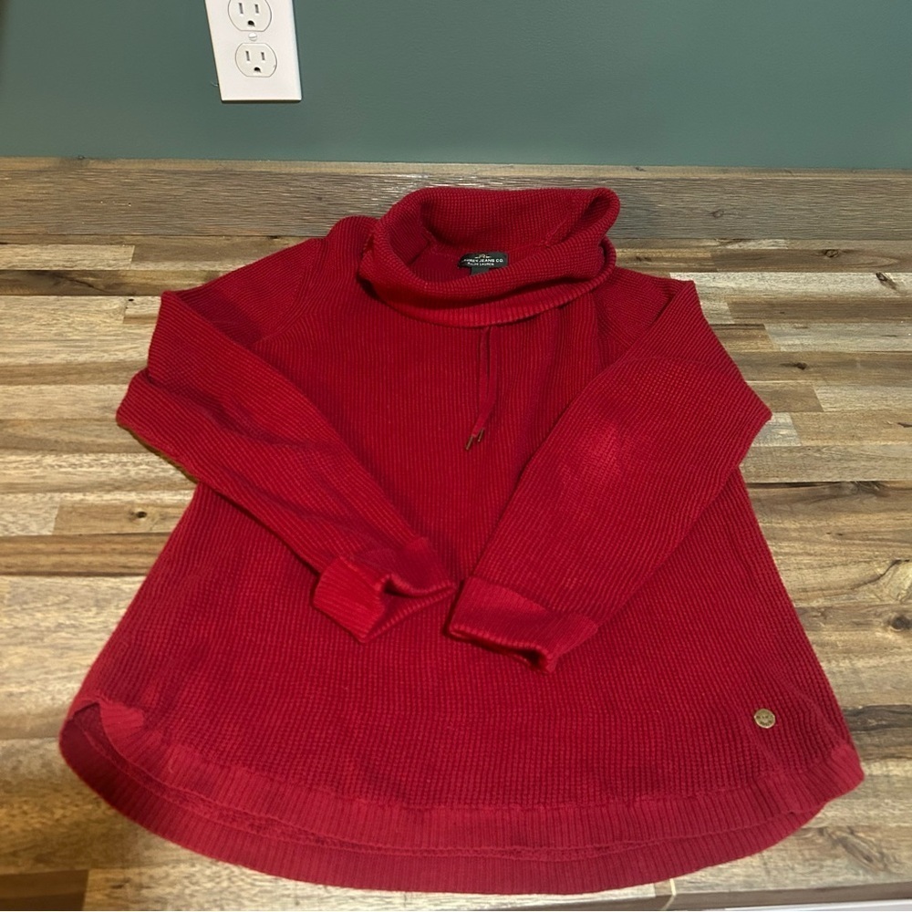 Lauren Ralph Lauren 100% Cotton Women’s Red Cowl Neck Sweater Size Medium - Picture 2 of 5